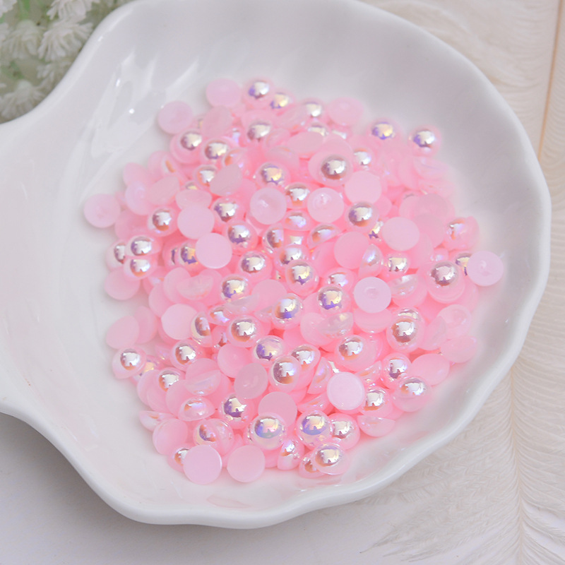 ABS pearl candy color, AB color, 6-8mm flat semi-circular imitation pearl nail art, mobile phone beauty diy material wholesale