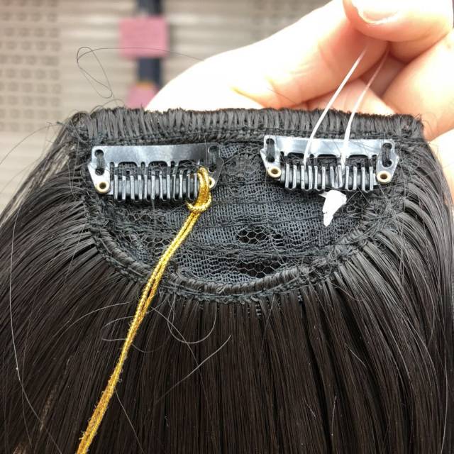 新时尚刘海批发 鬓角加长齐刘海 哑光高温丝假刘海 假发刘海细节图