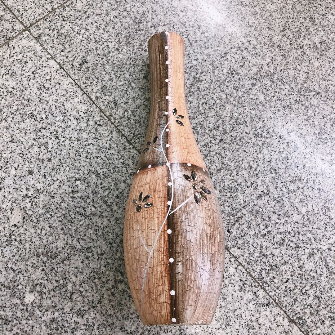 复古间色格子雕花实木花瓶插花客厅电视墙玄关摆件木花瓶禅意花插桌面摆件