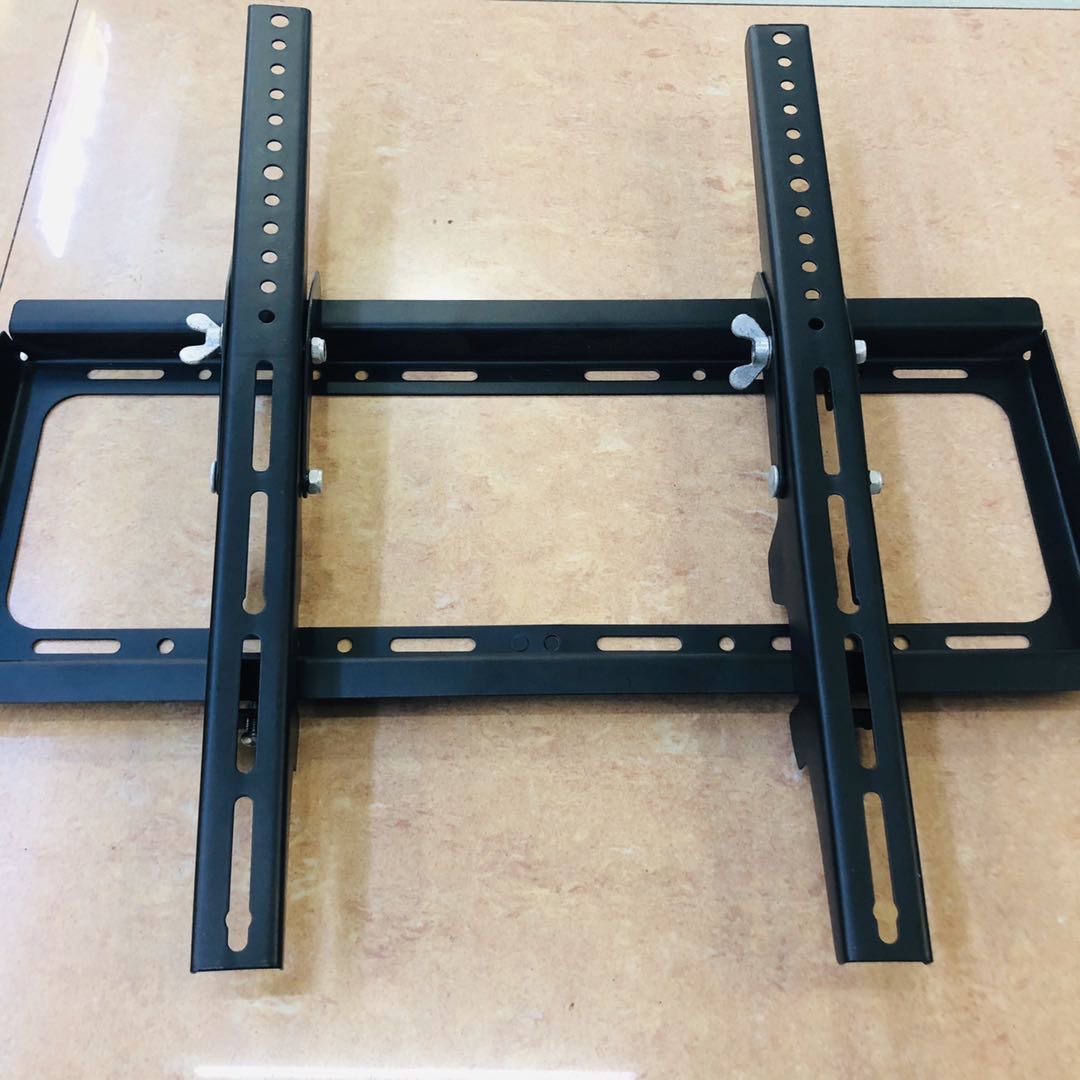 Extended TV stand, black reinforced stand, electrical stand details Picture