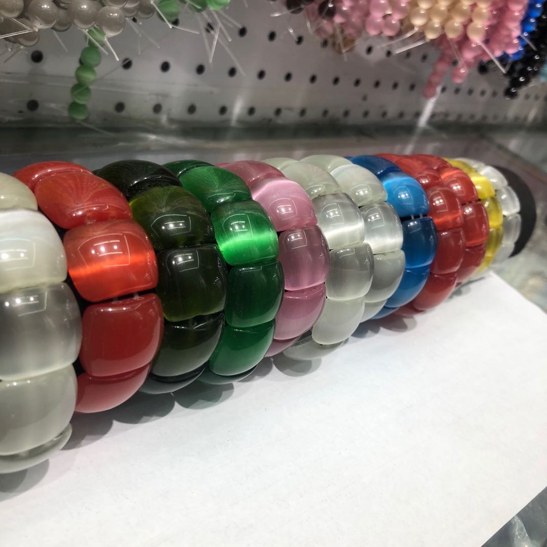 手排猫眼石手镯首饰多色高档皮质手链细节图