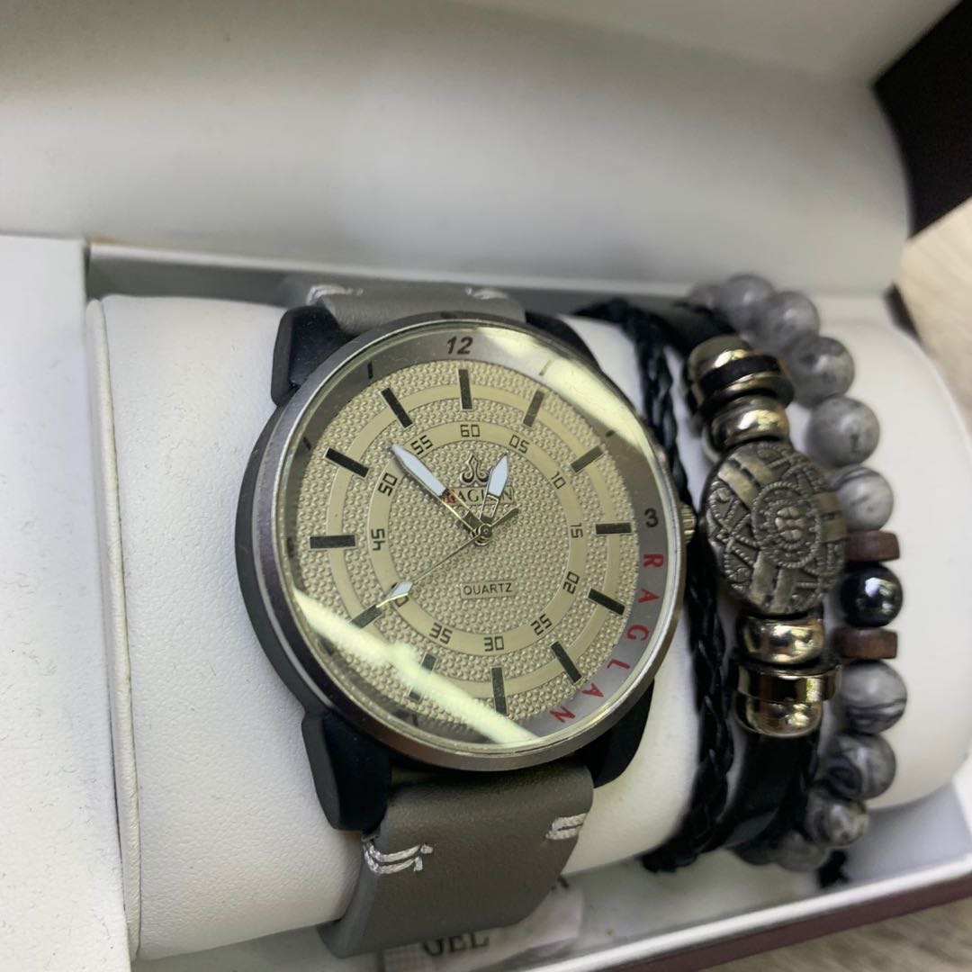 男士精品手表套装时尚手链珠串木头pu合金产品图