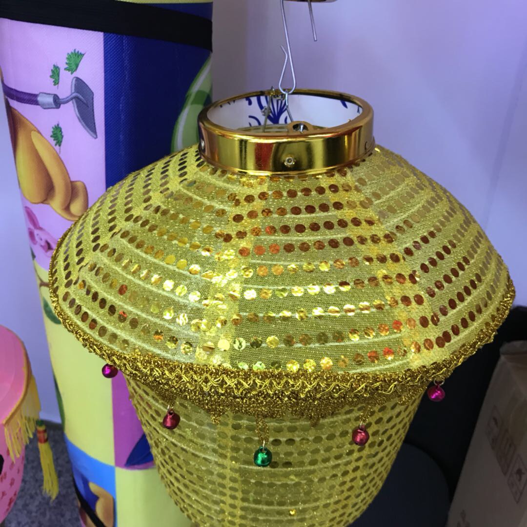 Yellow Cloth Lantern Pendant With Each Small Spherical Beads Retro Style 1 details Picture