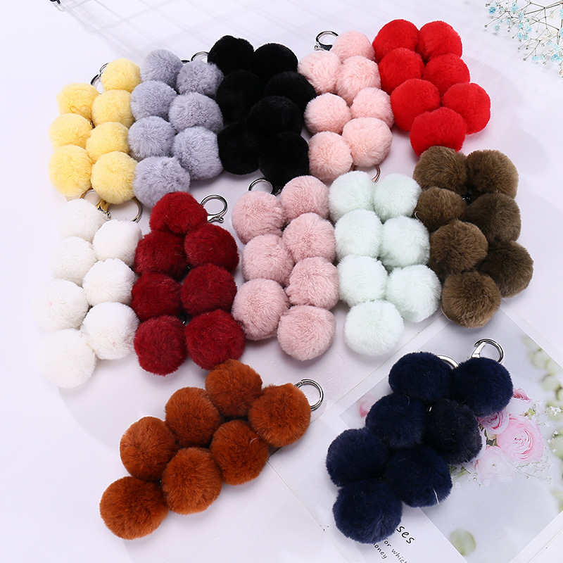 创意葡萄钥匙扣布艺蝴蝶结仿獭兔毛球包包汽车钥匙扣挂件可爱礼品