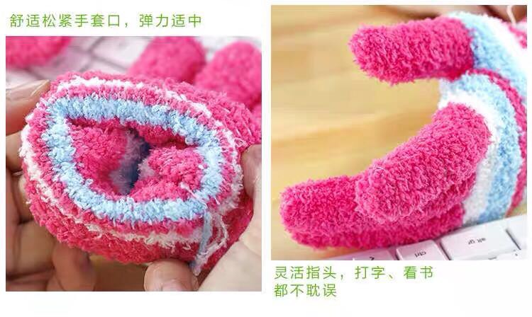 Winter velvet colorful warm gloves, thickened cold-proof car coral velvet five-fingered gloves details Picture