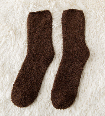 冬季保暖珊瑚绒成人半边绒地板袜加厚男袜纯色睡眠袜中筒毛巾袜子
