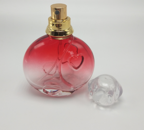 Portable heart-shaped patterned gradient glass perfume dispenser bottle, perfume water bottle, glass bottle Specification image