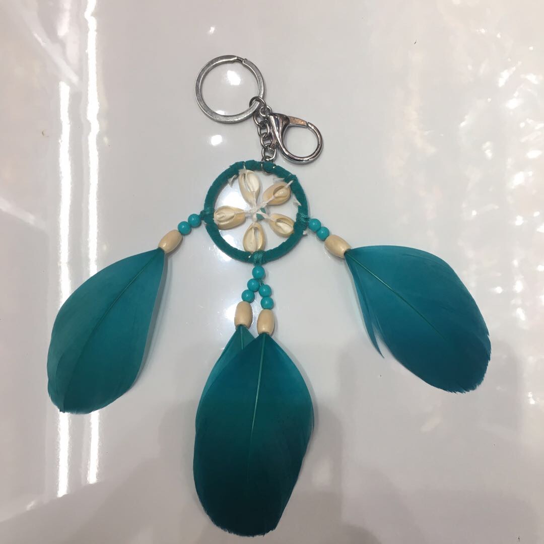 新款时尚创意仿真羽毛捕梦网钥匙挂件diy手工装饰生日礼物