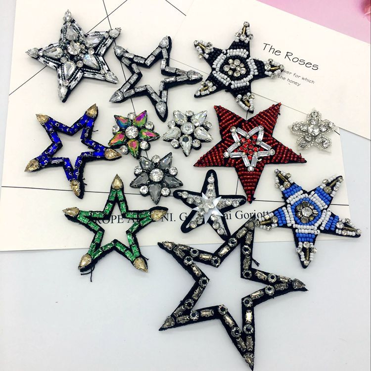 优质镂空星星花边布贴补水晶钻手工钉珠补丁贴DIY帽服装饰品辅料