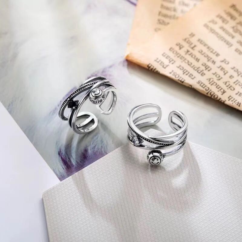 Korean version of the fashion smile simple ring sterling silver ring high-end personality temperament elegant joker jewelry silver base silver ornaments thumbnail
