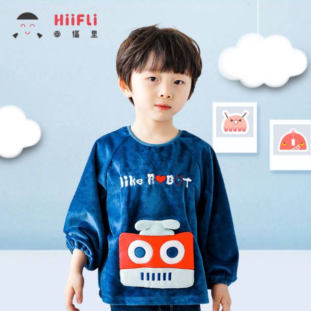 Happiness Baby Overalls Children's Autumn And Winter Baby Bibs Waterproof Children's Apron Painting Clothes Crystal Velvet Reverse Dressing