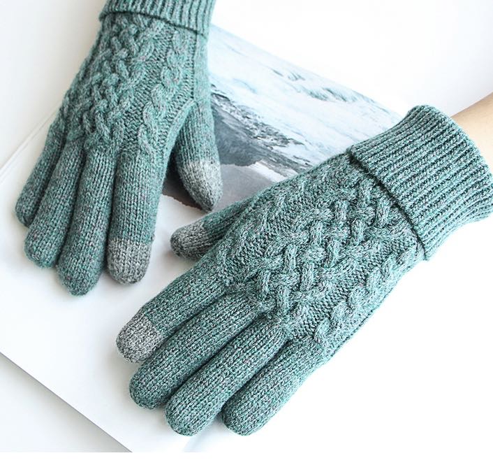 冬季加厚羊毛触屏保暖手套 情侣款针织羊毛线手套图