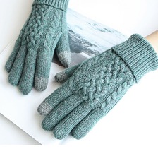 冬季加厚羊毛触屏保暖手套 情侣款针织羊毛线手套