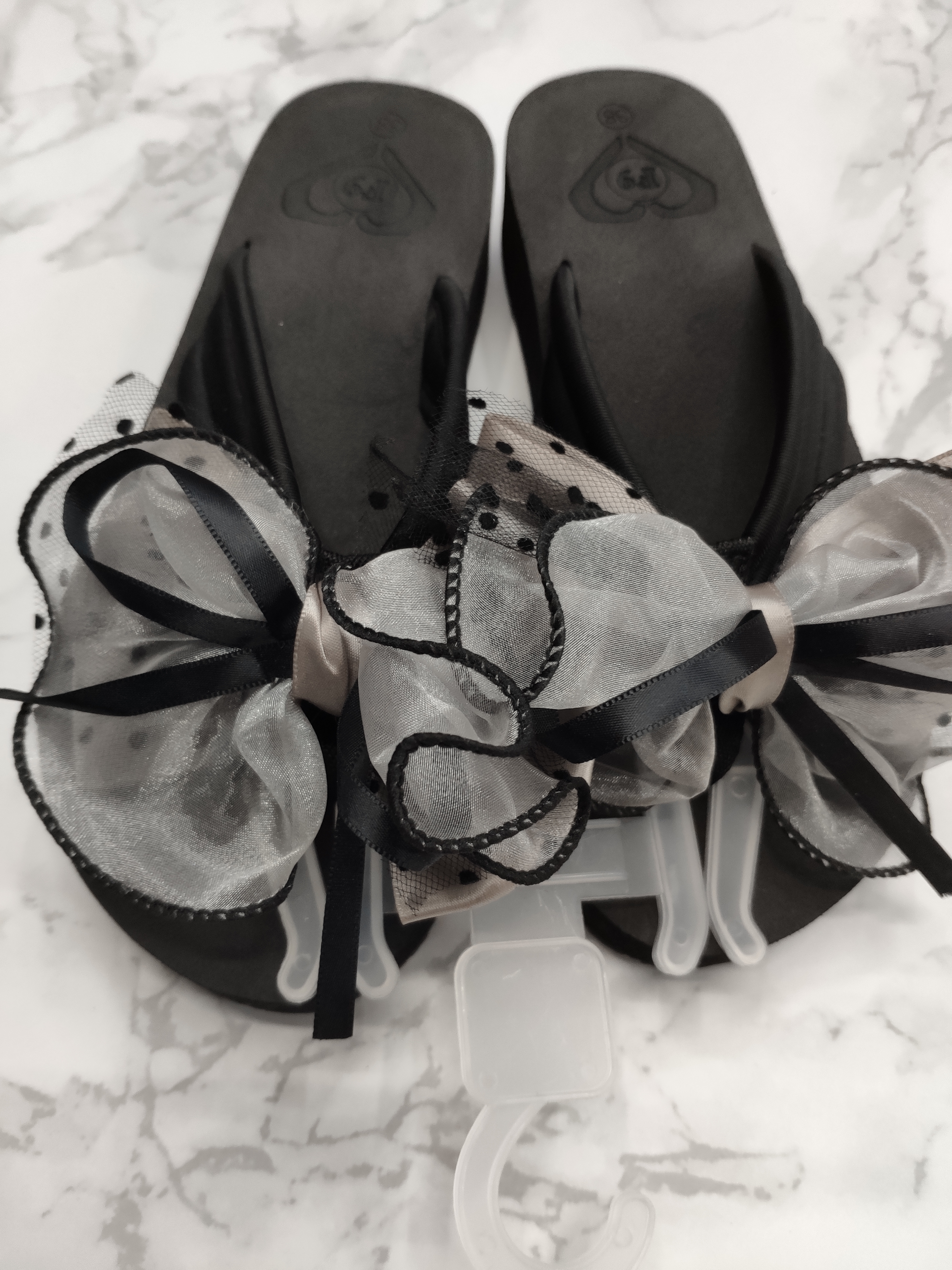 Summer women's satin polka dot bow flip-flops and high-soled flip-flops for wholesale trade