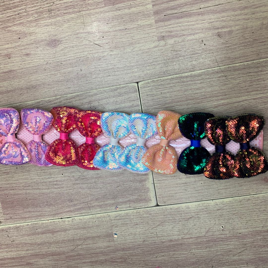 鱼鳞片发卡可翻转珠亮片头扣蝴蝶结发卡