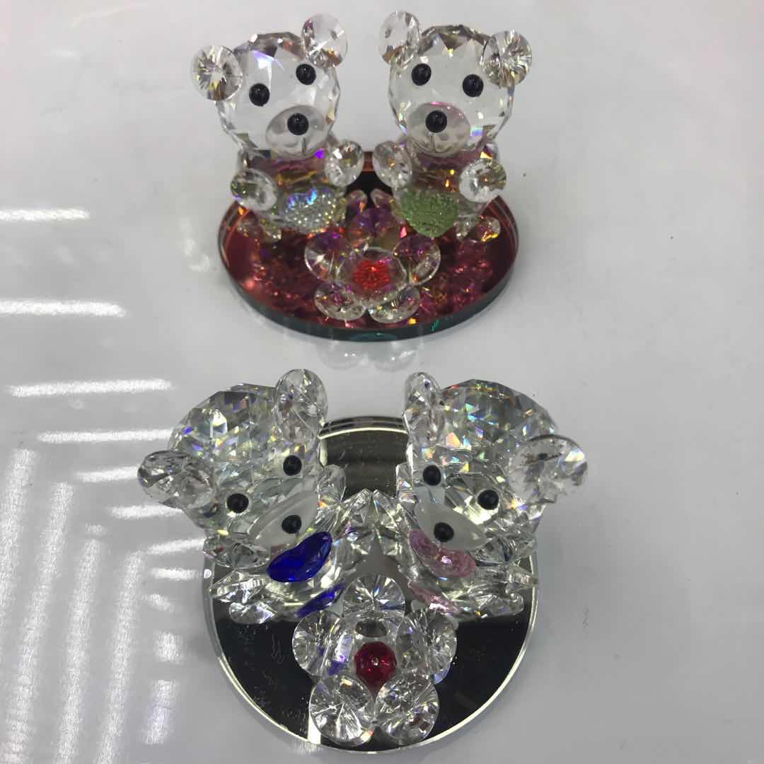 Artificial crystal multicolor mixed outfit couples bear crystal ornaments thumbnail
