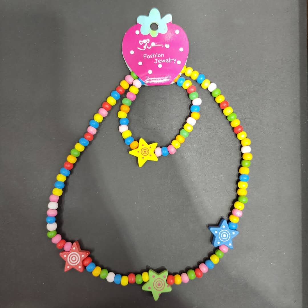 Pure stars new sweet style children's wooden bead bracelet necklace set colorful wooden products