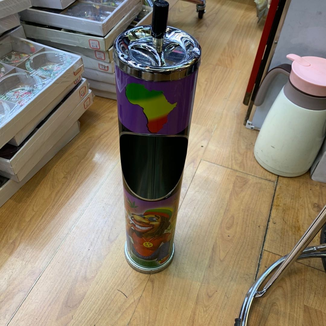 超高圆形马口铁印花垃圾篓烟灰缸个性创意烟缸可定制图案新奇美02图