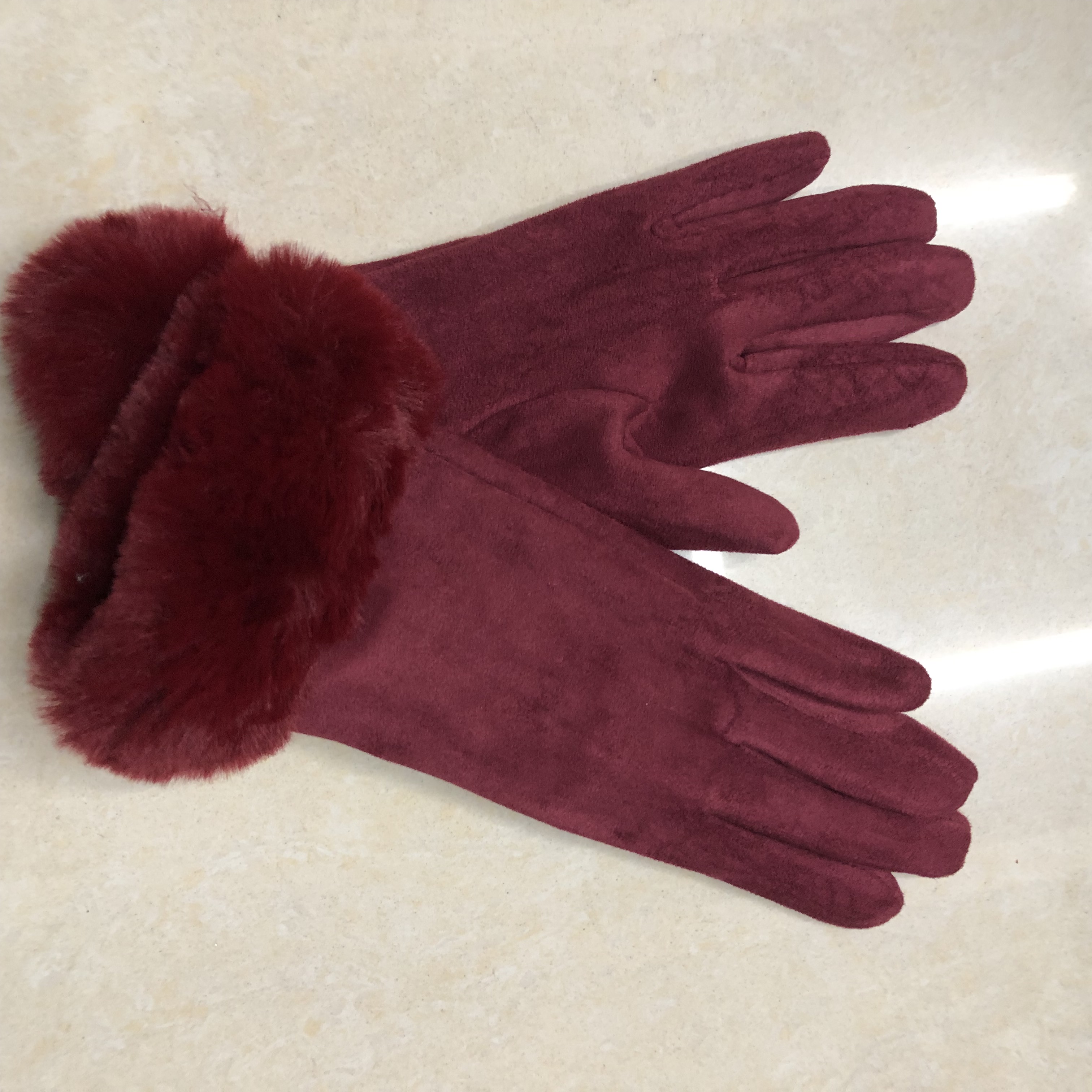 Suede gloves for women autumn and winter warm and thick with velvet Ins cute electric bike riding touch screen gloves thumbnail