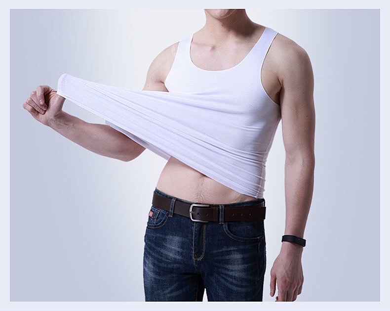 Men's Ice Silk Vest Summer Trackless Sleeveless Tight Sports Base Fitness Youth Trend Hurdling Vest Men details Picture