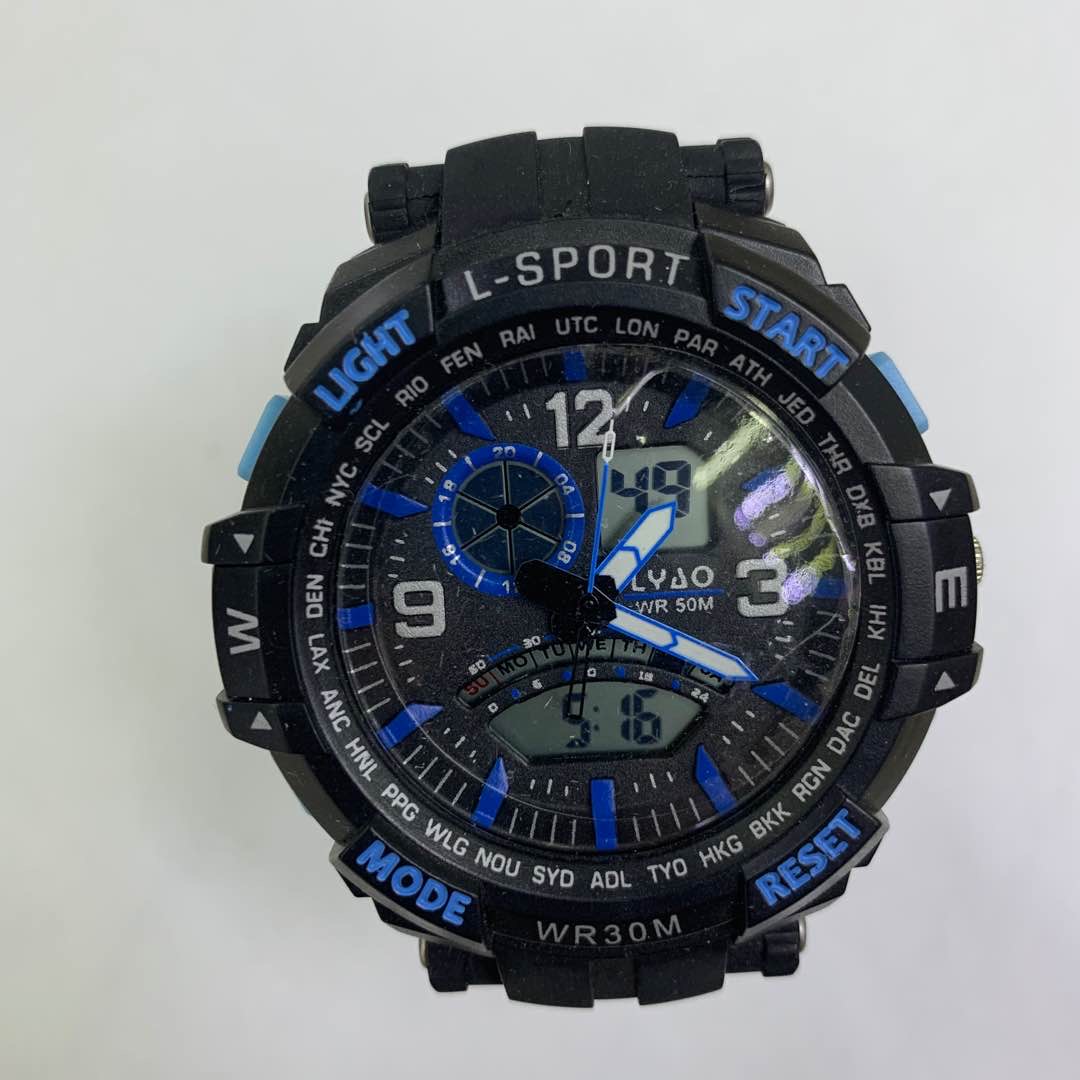Men's electronic watch for junior high school students, boys, children, trendy teenagers, waterproof watch with light blue decorative dial details Picture