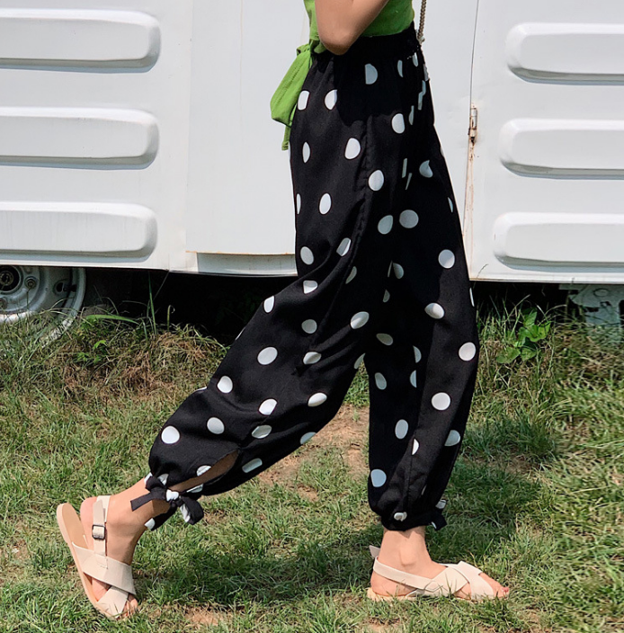 Wide-leg women's 9-inch pants 2019 Spring/Summer new style Korean high-waisted pants details Picture