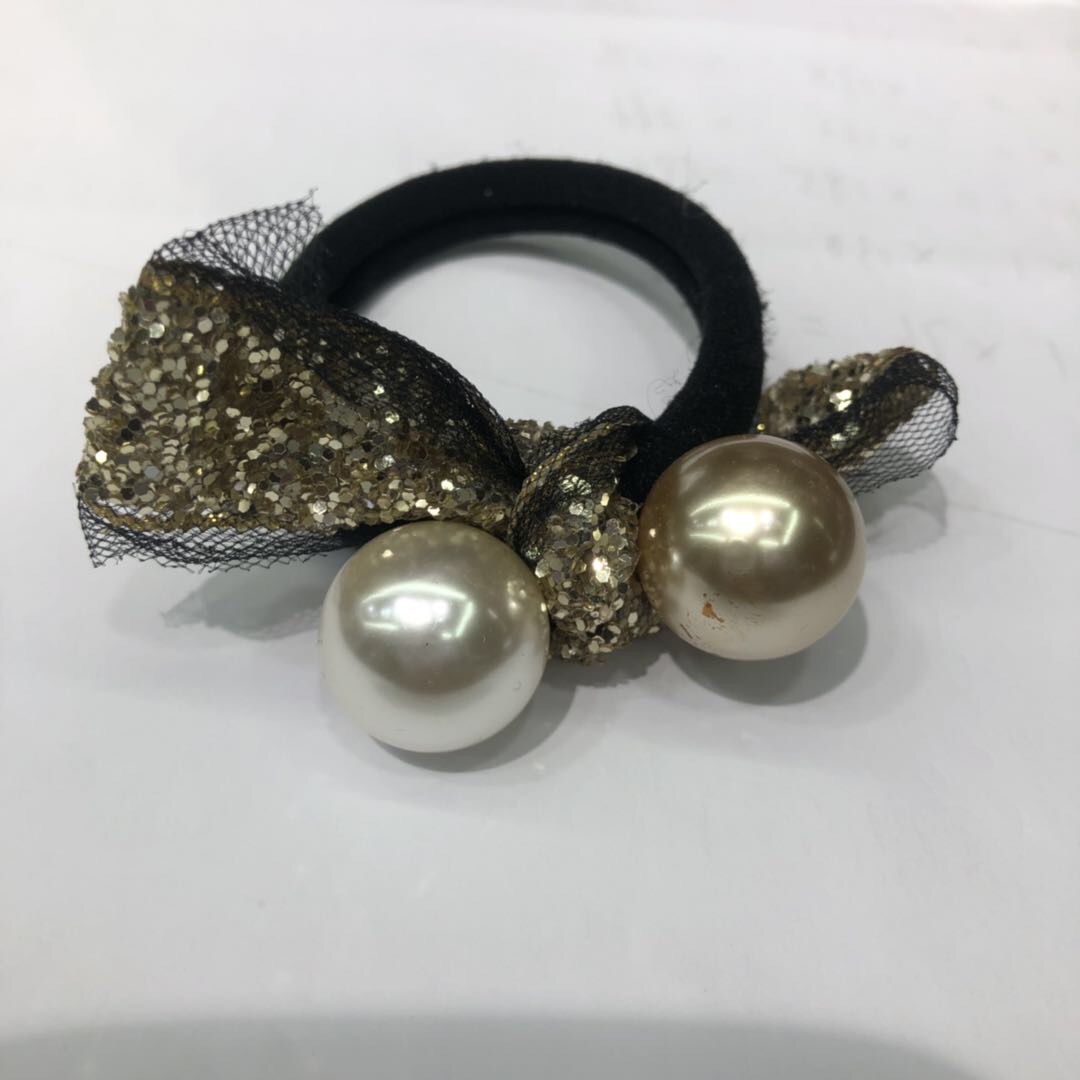 Korean version of bow pearl hair ring glitter fashion leather circle foreign style girl hair ring thumbnail