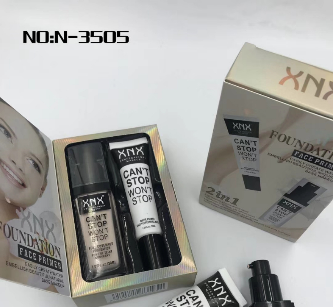 XNX brand black and white packaged foundation and primer