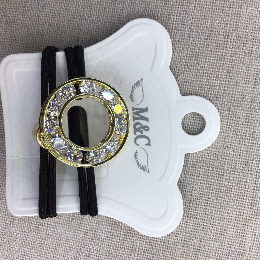 Korean-style diamond-encrusted round double-strand black nylon rubber band Specification image