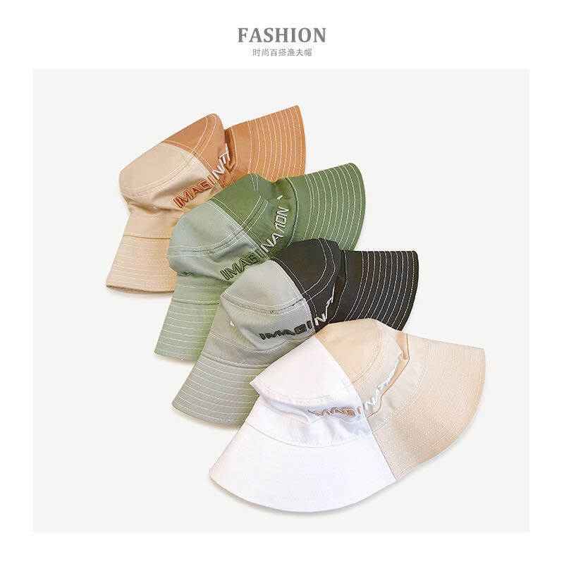 Japanese Contrasting Color Letters Academy Style All Matching Couple Fisherman Hat Spring Summer Casual Visor Hat Children Splicing Basin Hat Male Specification drawing