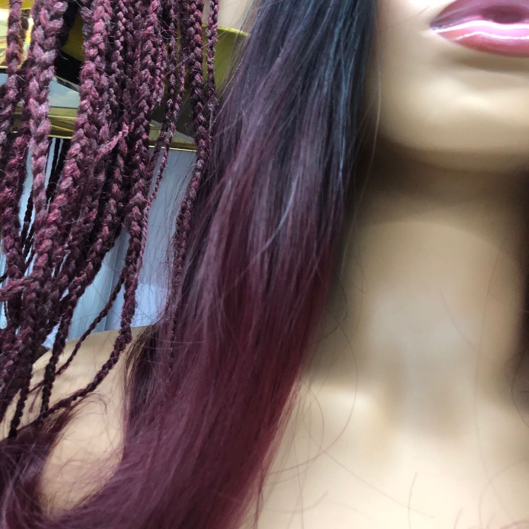 A new type of wig for women with long hair, featuring a gradient purple-red real human hair style, is very realistic details Picture