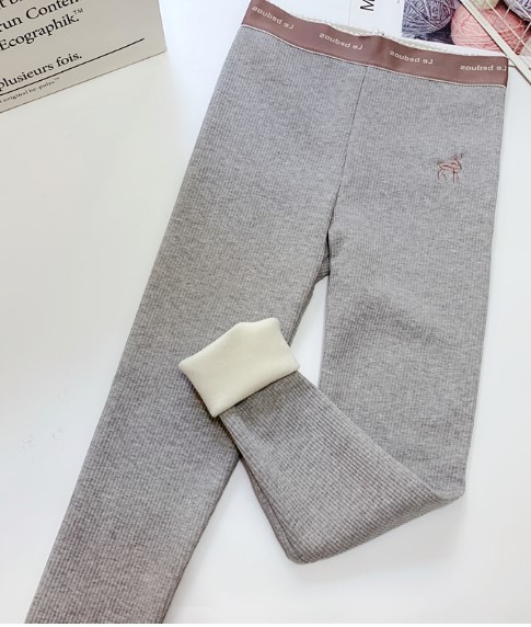 Embroidered deer fleece thickened leggings for women's winter wear, vertical striped one-piece fleece warm high-waisted elastic skinny pants Specification image