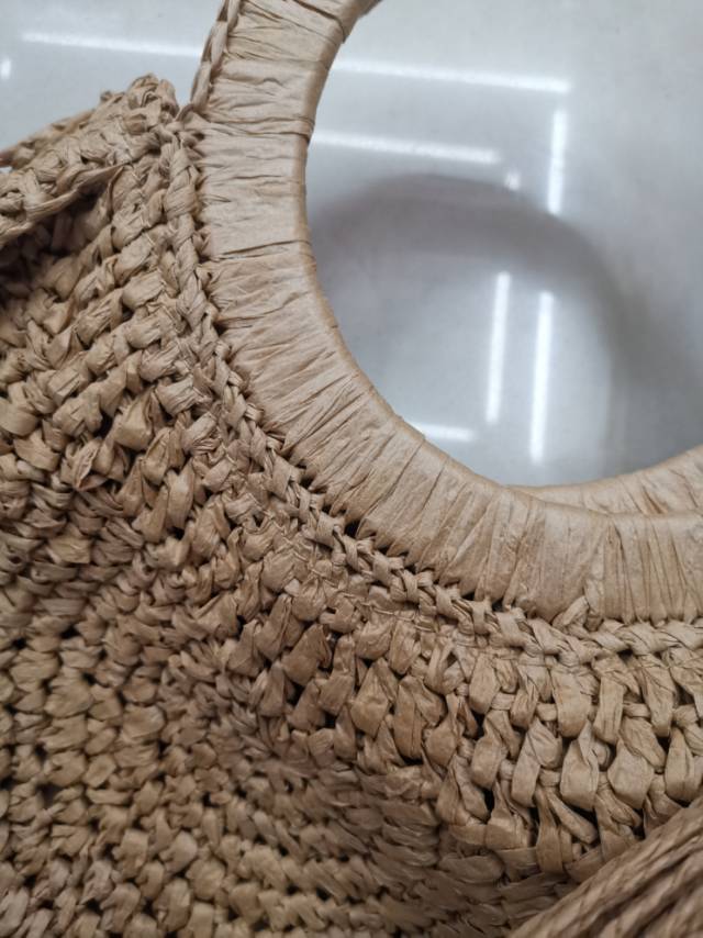 New best-selling retro zipper round straw bag, straw shoulder bag, beach bag and handbag details Picture