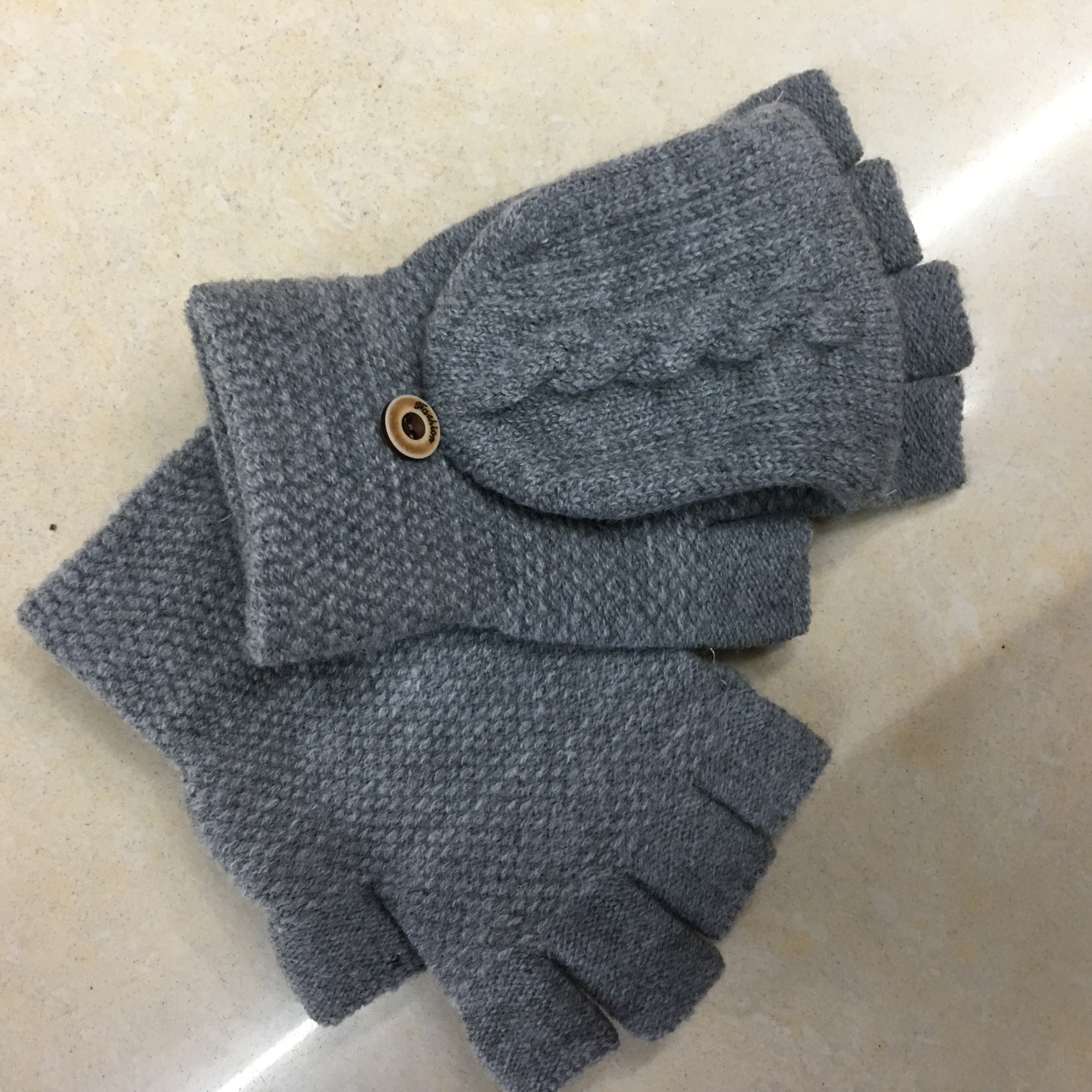 学生儿童写字手套 冬季保暖儿童针织手套 可爱提花半指翻盖手套