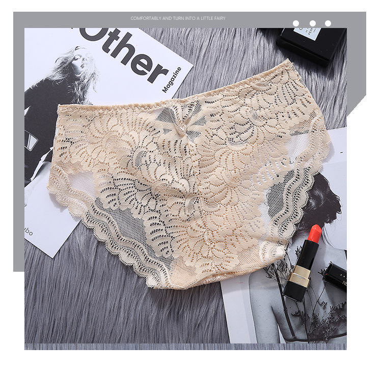 Sexy Lace Underwear Women's Net Gauze Transparent Low Waist Seamless Triangle Pants Cotton Crotch Big Size