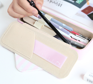 Korean Version Creative Simple Multi-Functional Pencil Case Female Middle And High School Students Canvas Large Capacity details Picture