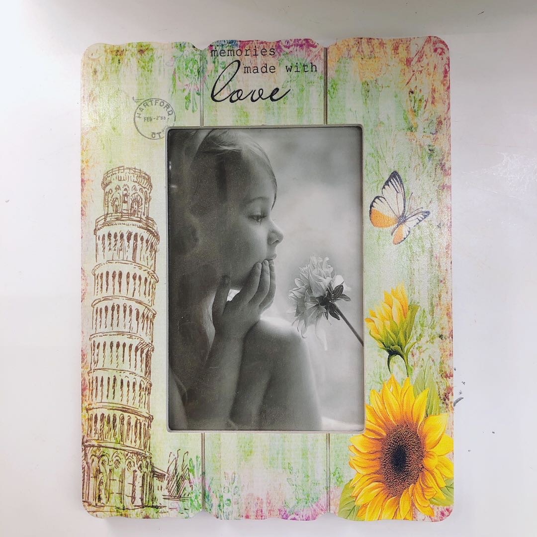 Sunflower craft photo frame stand, simple and retro wall-mounted custom picture frame, children and adults, studio photo frame