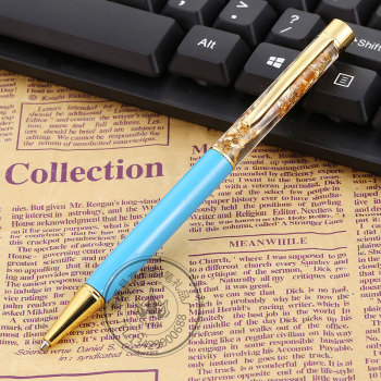 Factory direct sales of sand metal ballpoint pens, metal water drill pens, gold foil pens, customized writing and rotating crystal pens Specification image