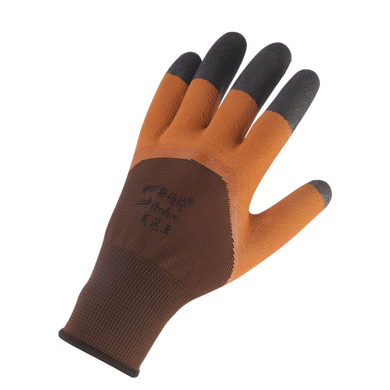 13针尼龙发泡手套 挂胶防滑乳胶发泡手套 半挂耐磨防护劳保手套图