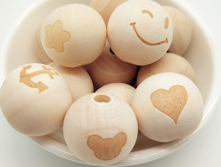 DIY手工饰品配件20mm原木色激光雕刻镭射笑脸木珠荷木珠图