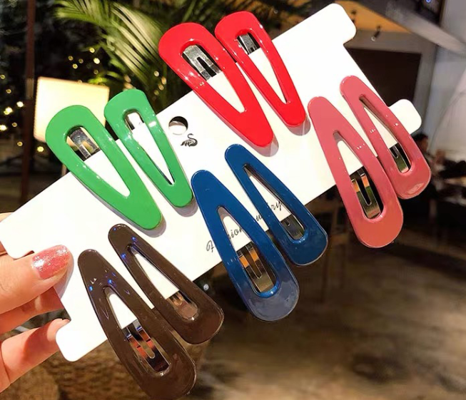 两个装糖果色水滴发夹女简约对夹可爱百搭边夹后脑勺顶夹发卡头饰细节图