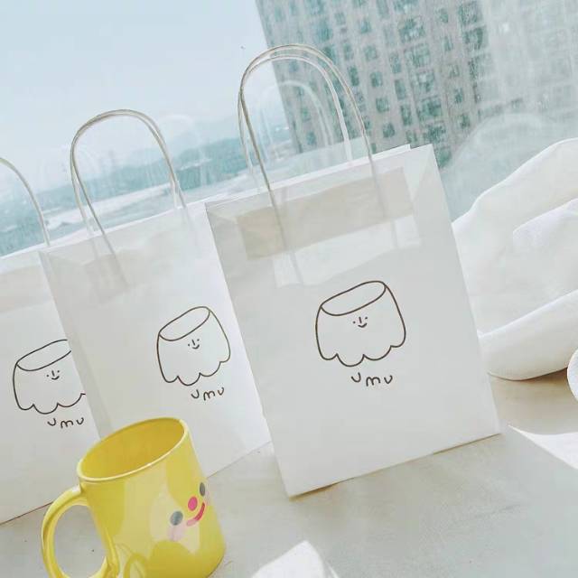 ins可爱布丁简笔画牛皮纸袋北欧白色手提袋礼品袋韩国高颜值纸袋