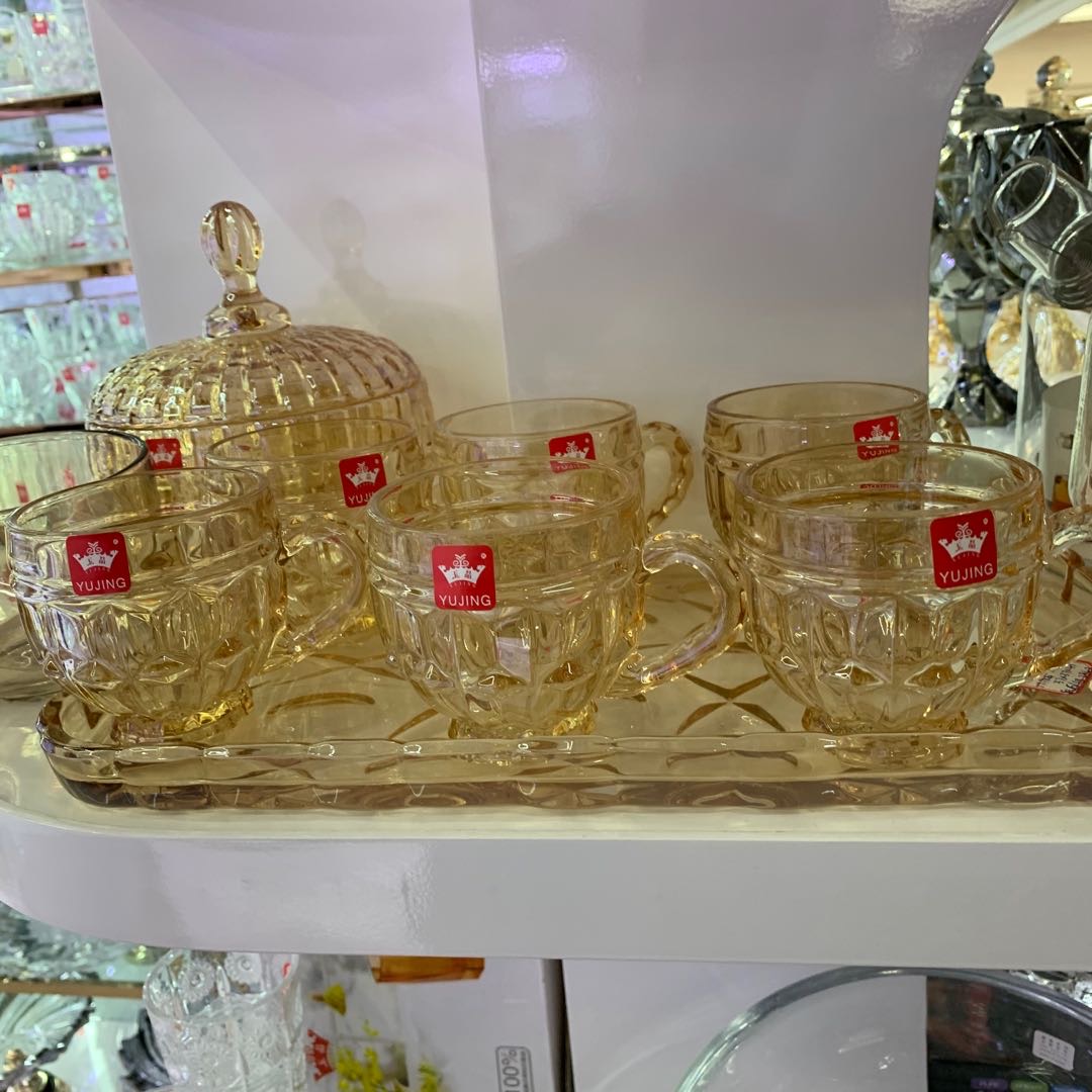 礼盒装琥珀色6杯+1托盘水具7件套装