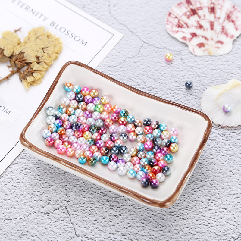 Iridic imitation pearl, two-color non-porous pearl, five-color mermaid, straight-hole pearl, scattered pearl headwear, nailed decorative beads