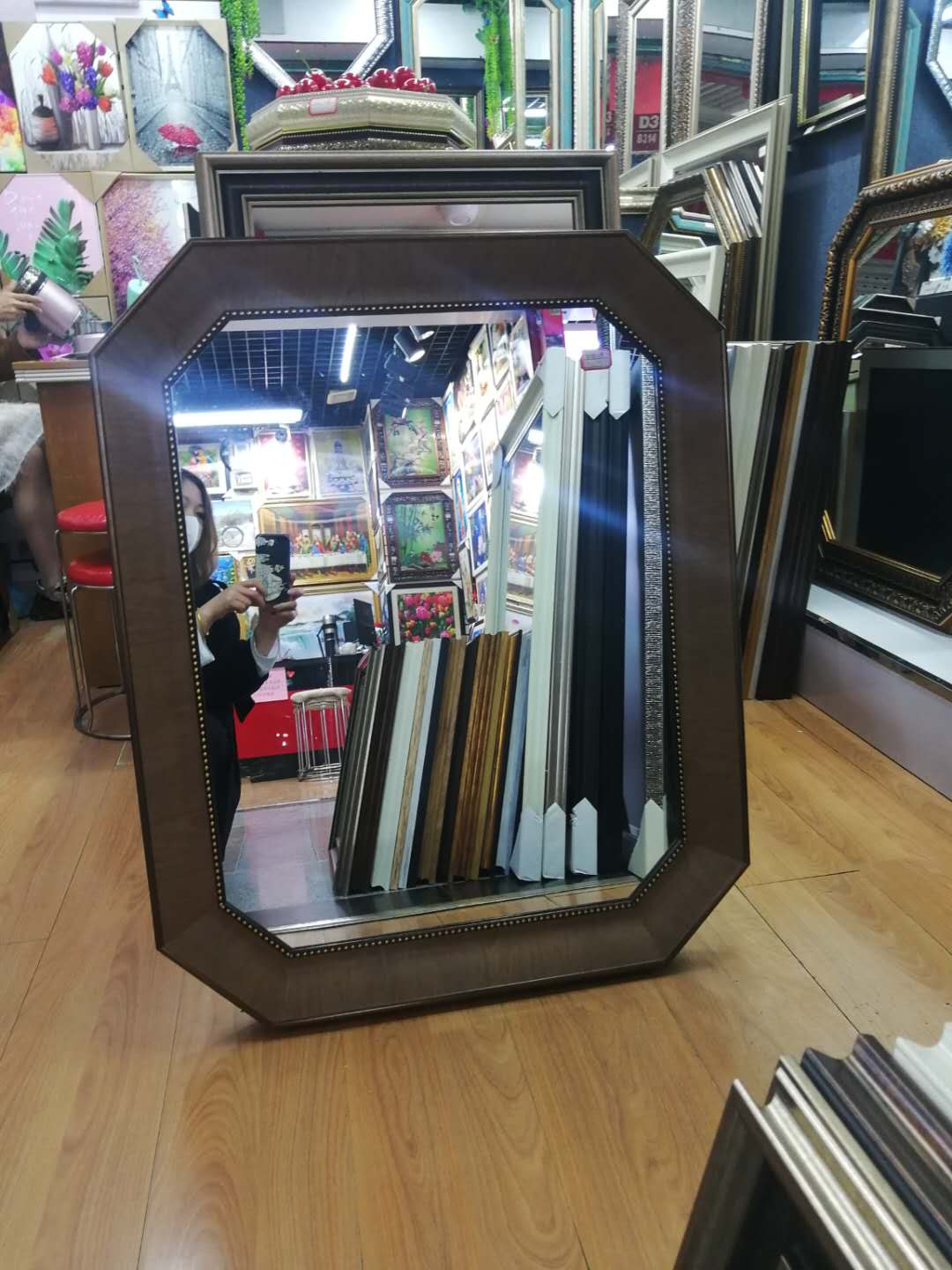 New Chinese style bathroom mirror without nails decoration bathroom mirror dressing mirror thumbnail