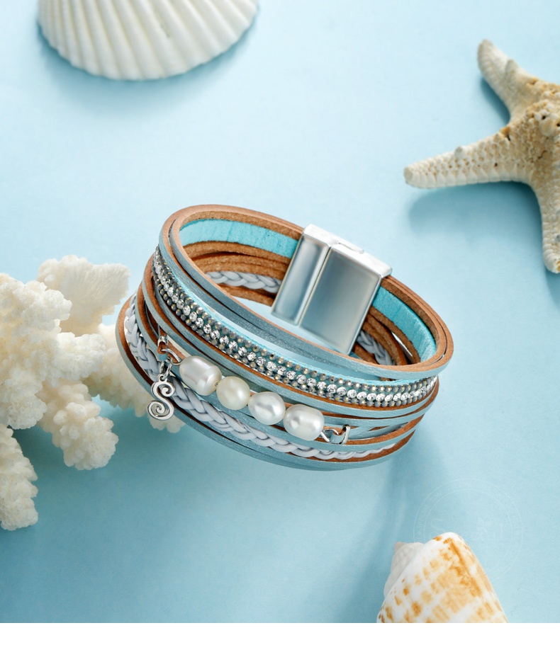 欧美海洋风多层宽边时尚手镯手链蓝色依恋新款潮