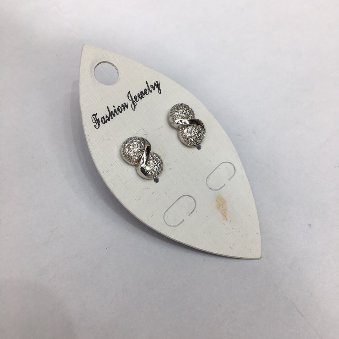 欧美畅销热卖葫芦形合金镀银微镶锆石成人耳钉厂家直销产品图