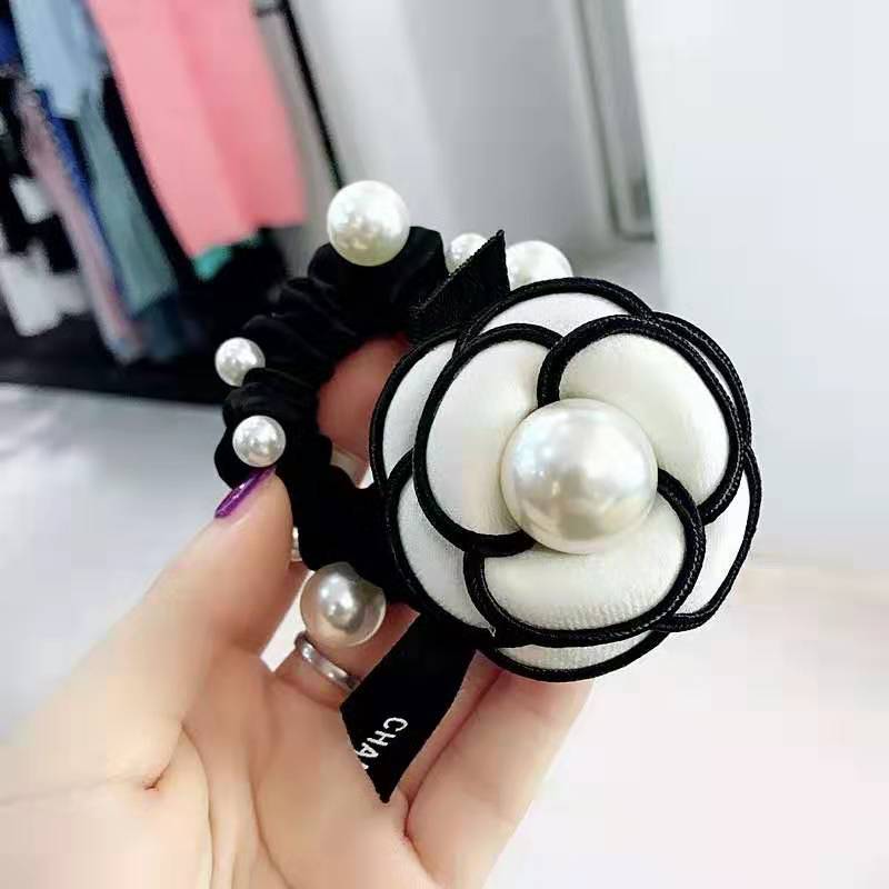 韩国小香风发饰山茶花粗皮筋珍珠肠圈手工钉珠发圈发绳头绳时尚女细节图