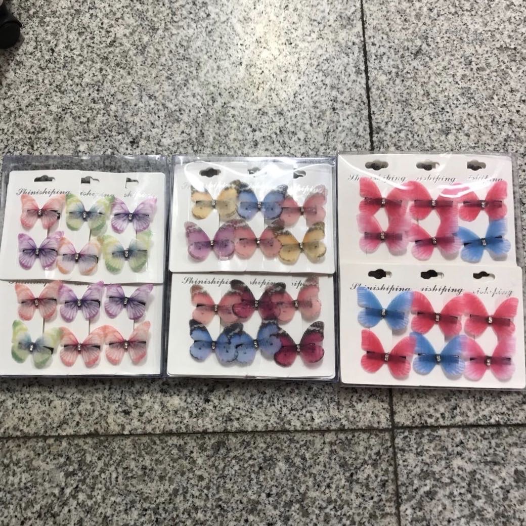 Korean version of children's hair clip chiffon butterfly rhinestone cloth hair card stripe color clip duck mouth clip princess head ornaments thumbnail