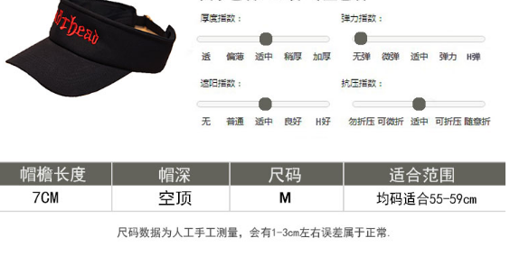 Pearl Beige Empty Top Sunshade Sunscreen Male No Top Hat Duck Tongue Baseball Cap Korean Version Instagram Hot Sale Specification drawing